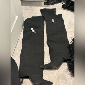 Fashion Nova Black Over-the-Knee Boots with Silver Buckle